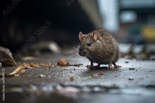 a rodent on a filthy urban road. Generative AI