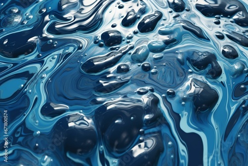 overhead view of clear liquid surface with a smooth patterned background. Generative AI