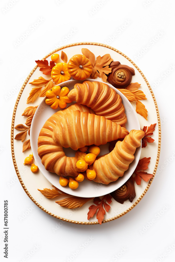 Top Down Photograph, Autumn Thanksgiving.Cookies Isolated on a White Background, Generative AI Top Down Photograph, Autumn Thanksgiving.Cookies Isolated on a White Background, Generative AI