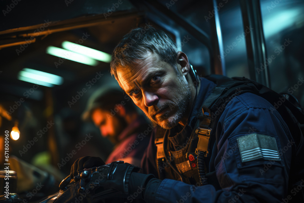 A paramedic team in action, underlining the urgency and critical nature of emergency medical care. Generative Ai. A paramedic team in action, underlining the urgency and critical nature of emergency medical care. Generative Ai.