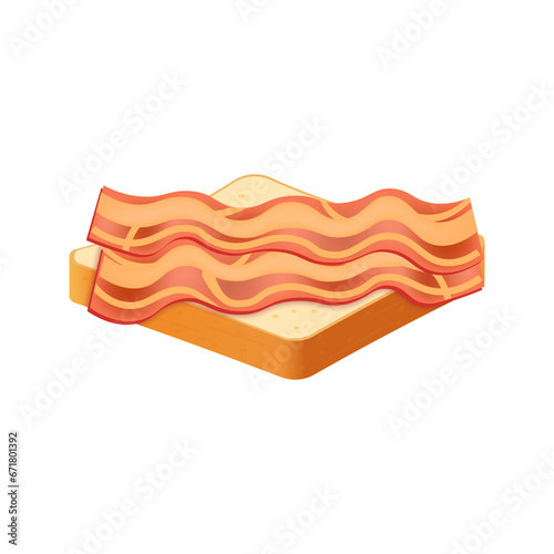 Sandwich from fresh bread with bacon Illustration of fast food meal