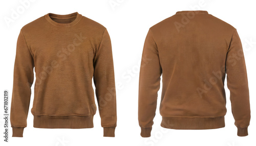 Brown sweatshirt templates. Pullovers with long sleeves, mockups for design and print, front and back.isolated on a transparent background with clipping path.	