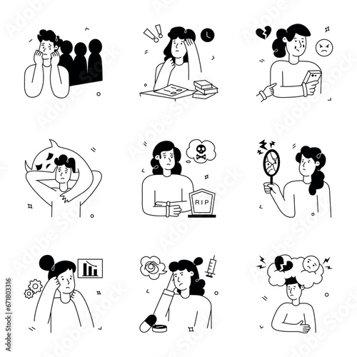 Collection of Mental Illness Glyph Illustrations 

