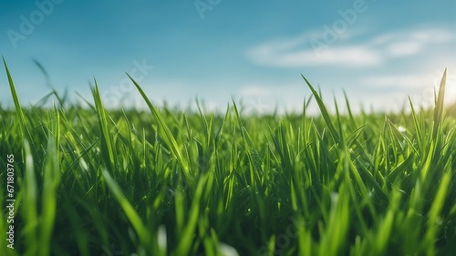 green grass and blue sky green grass blue clear sky spring nature panorama theme