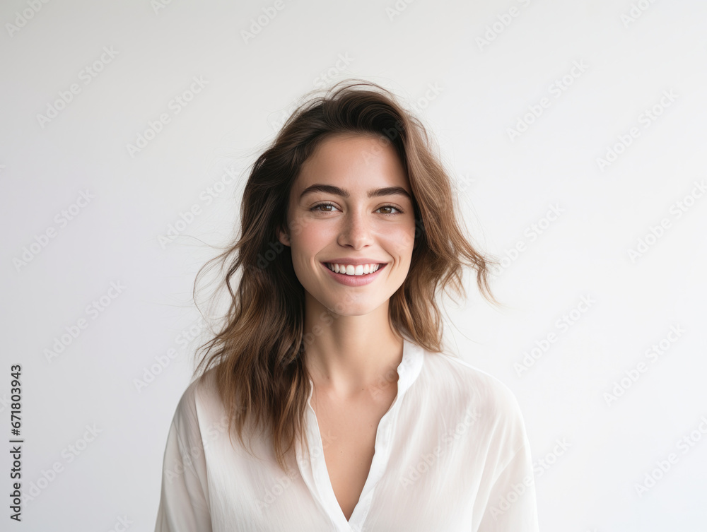 Closeup photo portrait of a young european woman smiling. Isolated on white background. Closeup photo portrait of a young european woman smiling. Isolated on white background.