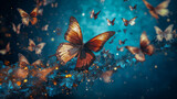 Beautiful swarm of butterflies fly through the picture