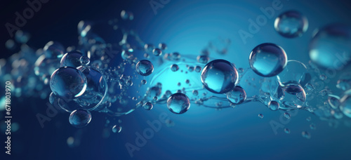 Many transparent molecules on blue background. Abstract structure for science or medical background. banner #671803970