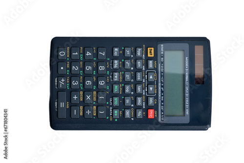 Top view of scientific calculator isolated on white background