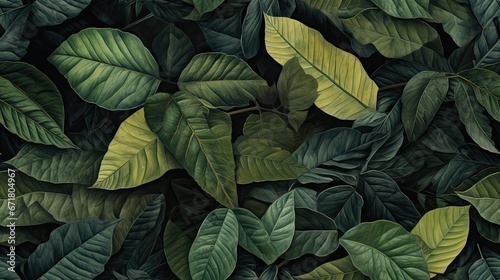  a painting of a bunch of leaves with green leaves in the middle of the picture and the bottom half of the leaves with green leaves in the middle of the picture.  generative ai