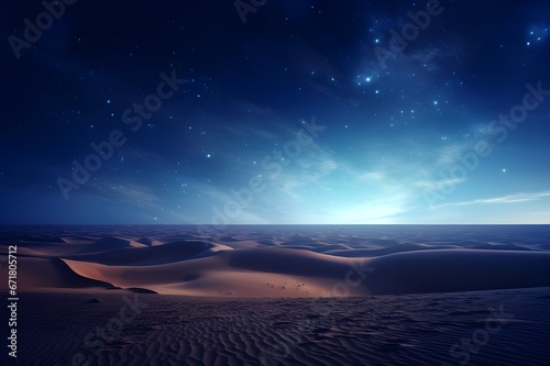 A celestial view of the Milky Way over a desert. 