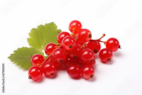 Red Berries with Leaves on a Clean Background Created With Generative AI Technology