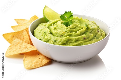 A Delicious Guacamole Bowl Filled With Fresh, Crunchy, Homemade Chips Created With Generative AI Technology