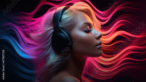 Sensual Woman with Closed Eyes and Headphones