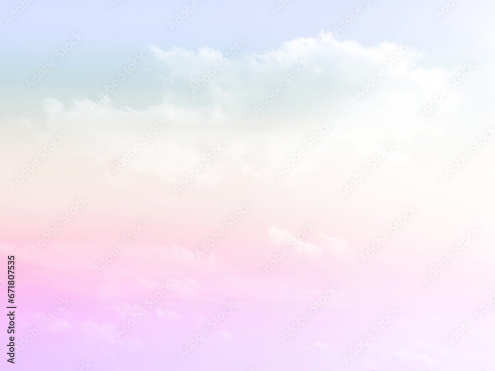 Pastel sky with fluffy cloud. Beautiful colourful sky. Cloudscape background. 