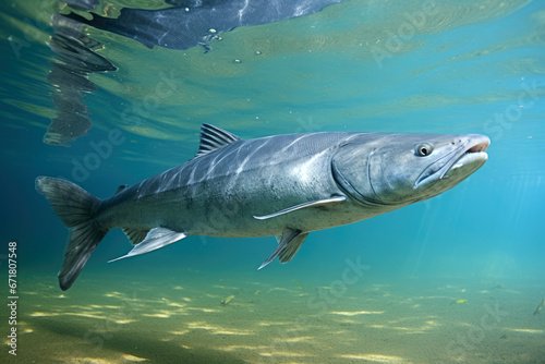 Blue catfish glides gracefully through the crystal-clear water