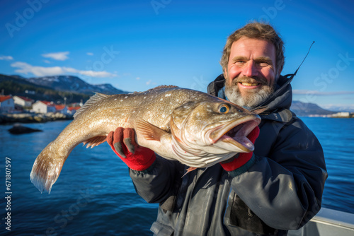 Fisherman and the prized trophy Hake
