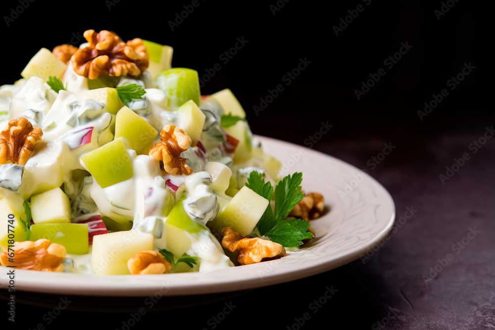 A Symphony of Flavors: Waldorf Salad with Diced Apples, Celery, Grapes, and Walnuts - A Culinary Masterpiece Combining Freshness, Crunch, and Deliciousness.
A Symphony of Flavors: Waldorf Salad with Diced Apples, Celery, Grapes, and Walnuts - A Culinary Masterpiece Combining Freshness, Crunch, and Deliciousness.