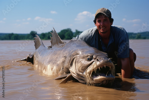 Giant Blue Catfish and fisherman