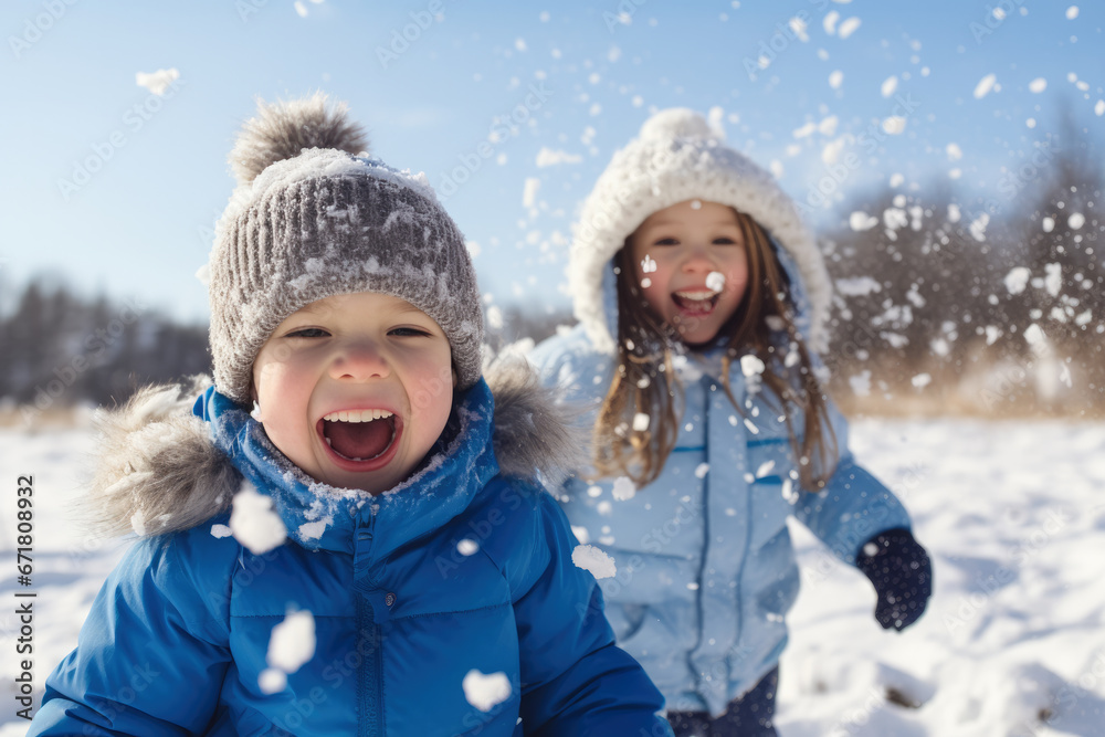 Children joyfully playing in the snow