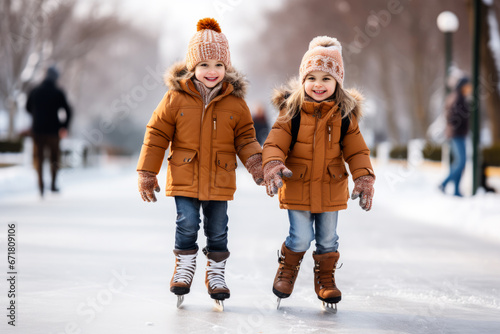 Two girl ice skating on a beautiful winter day