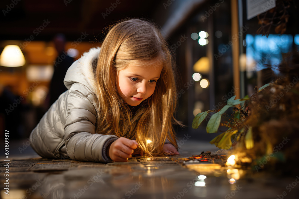 Girl playing indoor scavenger hunt