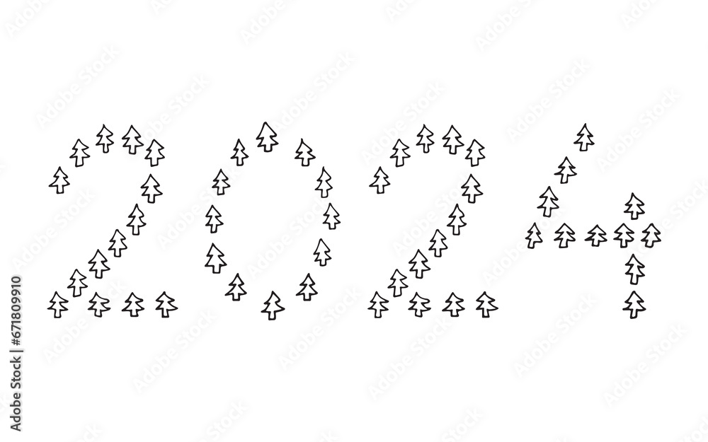2024. doodle. holiday. holiday. joy. Christmas tree. numbers. sign