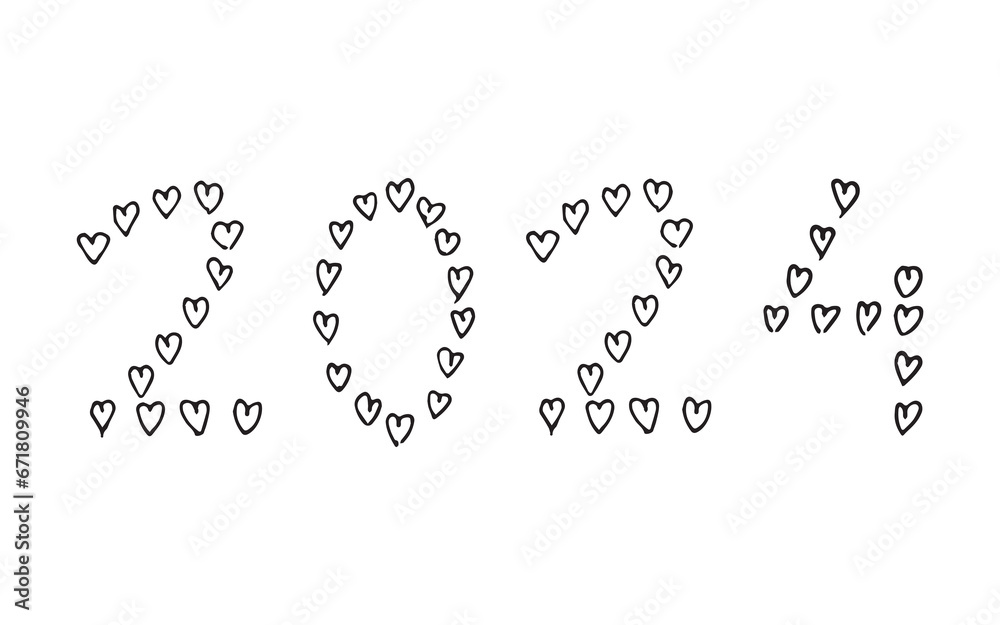 2024. doodle. holiday. holiday. joy. Christmas tree. numbers. sign