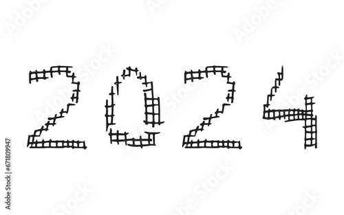 2024. doodle. holiday. holiday. joy. Christmas tree. numbers. sign. year. new year. christmas. vector. on a white background. © AR_pic