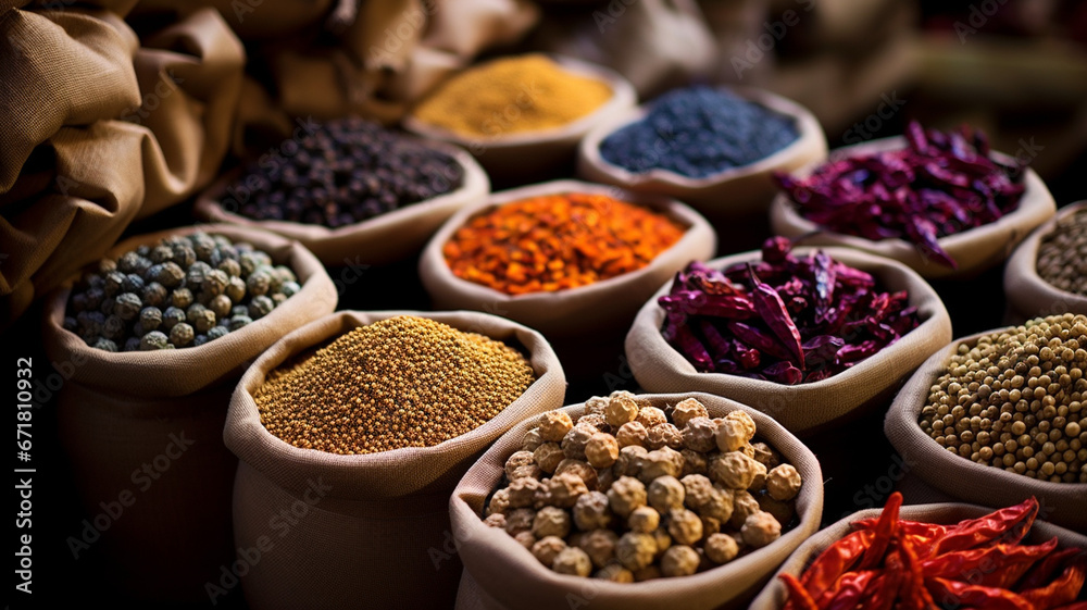 variety of spices in a market