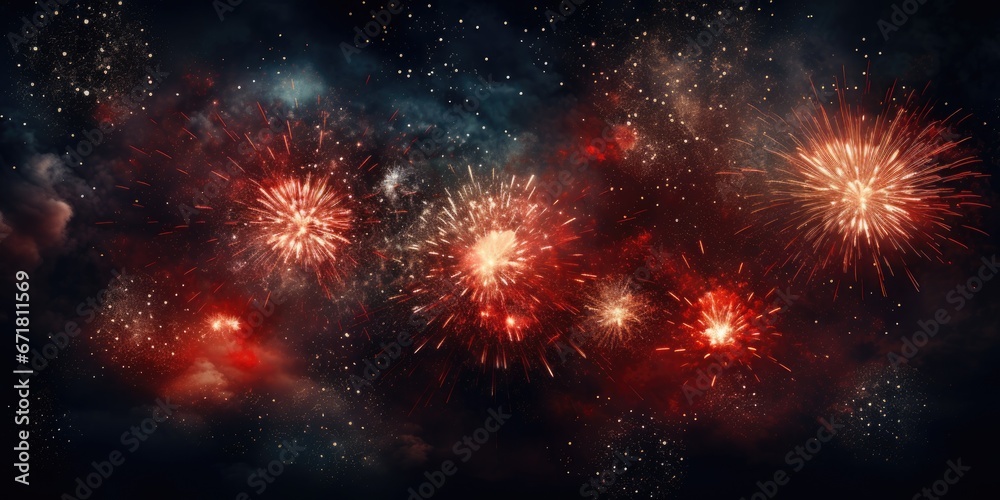 bright red fireworks and fireworks in the night sky, theme of holiday, Generative AI bright red fireworks and fireworks in the night sky, theme of holiday, Generative AI