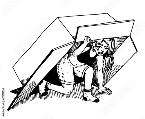 Person hiding in box vector illustration