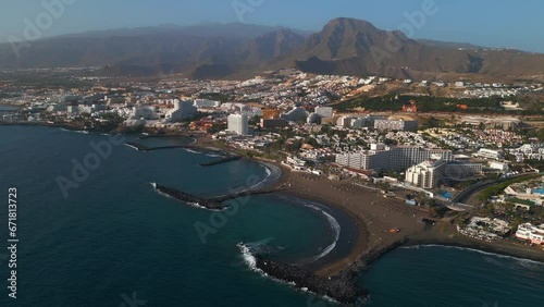 coast, beaches and ocean, hotels by ocean, south Tenerife, Canary island aerial photo