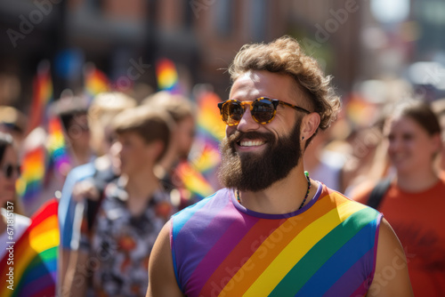 A colorful LGBTQ+ pride parade, celebrating diversity and inclusivity. Generative Ai. photo