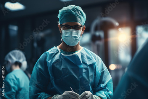 A skilled surgeon in an operating room, focused on a critical procedure, highlighting expertise in healthcare. Generative Ai. photo