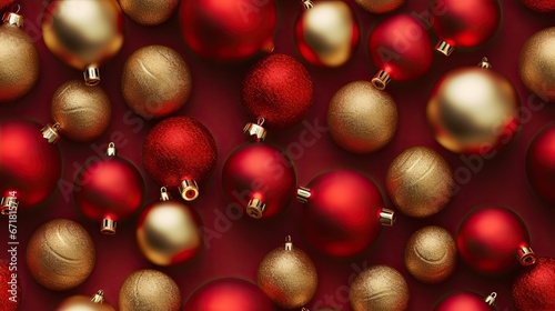  a lot of red and gold christmas ornaments on a red background with gold and silver ornaments on each ornament. generative ai