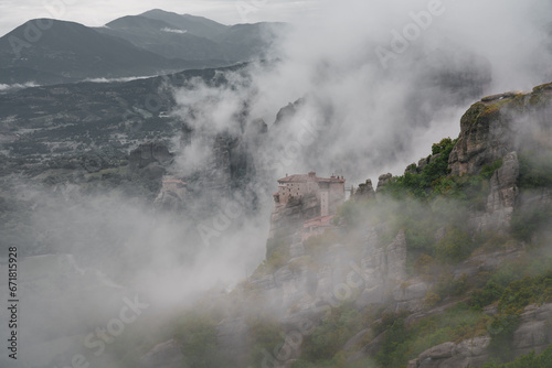 Landscape with monasteries and rock formations in Meteora  Greece.