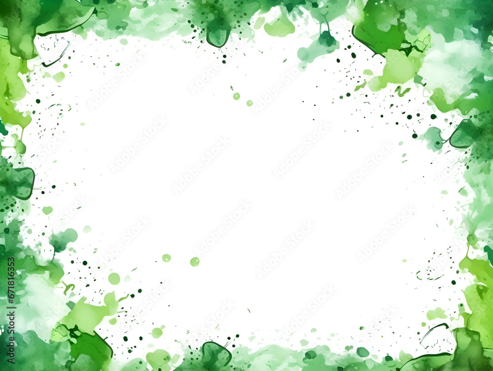 Green watercolor splashes frame with white copy space for text, abstract background Green watercolor splashes frame with white copy space for text, abstract background