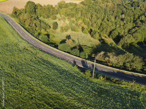 View from above of a rural road in the landscape 