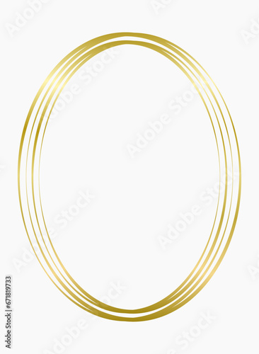 Golden metal oval frame isolated on white. Vector frame for photo. Frame for text, certificate, pictures, diploma 