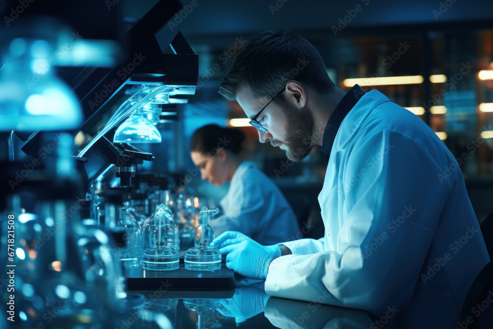 Laboratory technicians working around the clock to process diagnostic tests quickly and accurately. Generative Ai.