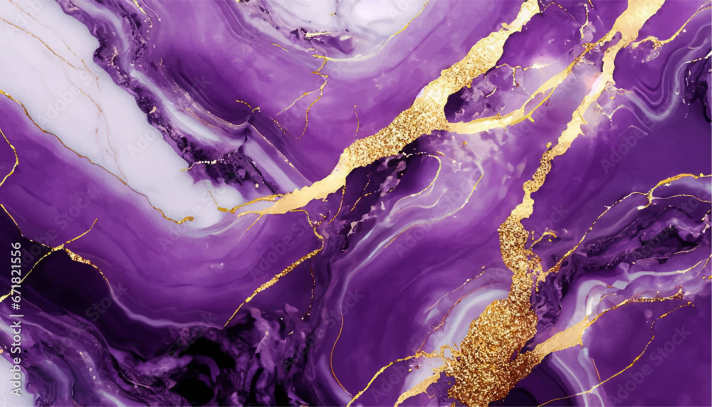 Gold-purple elegant marble - obrazy, fototapety, plakaty 