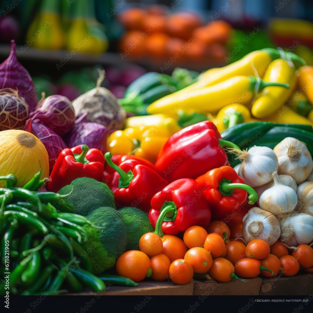 Colorful fruits and vegetables come to life in a vibrant array at the farmers market.