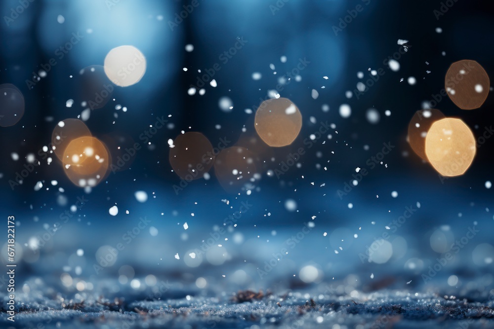 Christmas background with snowflakes and bokeh lights.