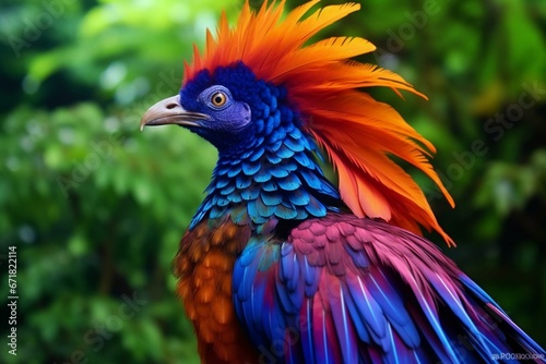 Colorful exotic bird with vibrant feathers. Generative AI © Clio