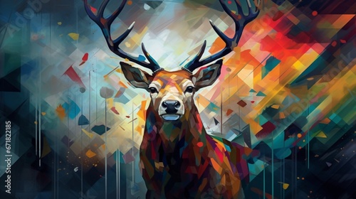 Abstract deer face animal landscape painting wallpaper image AI generated art photo