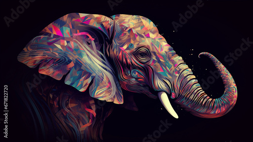 Abstract elephant ukiyo colorful acrylic painting drawing illustration image AI generated art