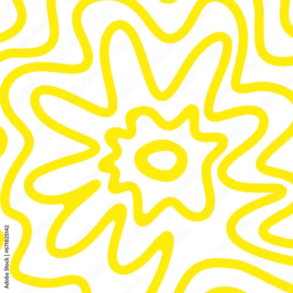 Bright yellow psychedelic camouflage floral seamless pattern hand drawn Bright yellow psychedelic camouflage floral seamless pattern hand drawn