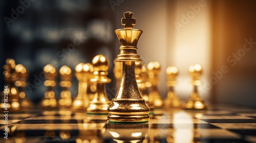 chess board with golden pieces
