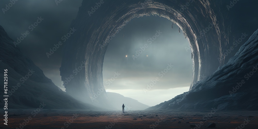 A breathtaking scene depicting the silhouette of a lone astronaut ...