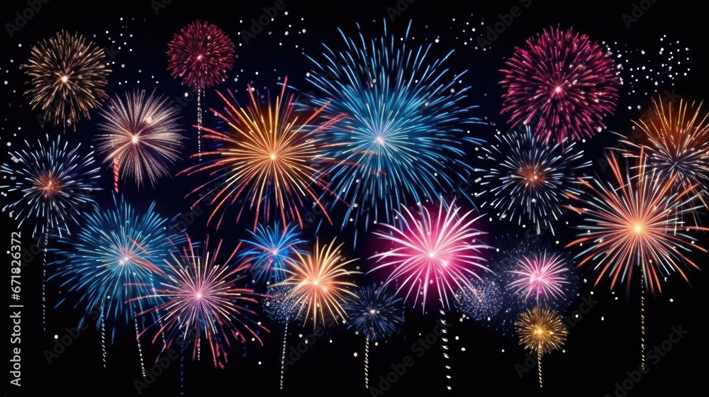 Fototapeta premium Colorful firework background. New Year celebration background. Generative ai